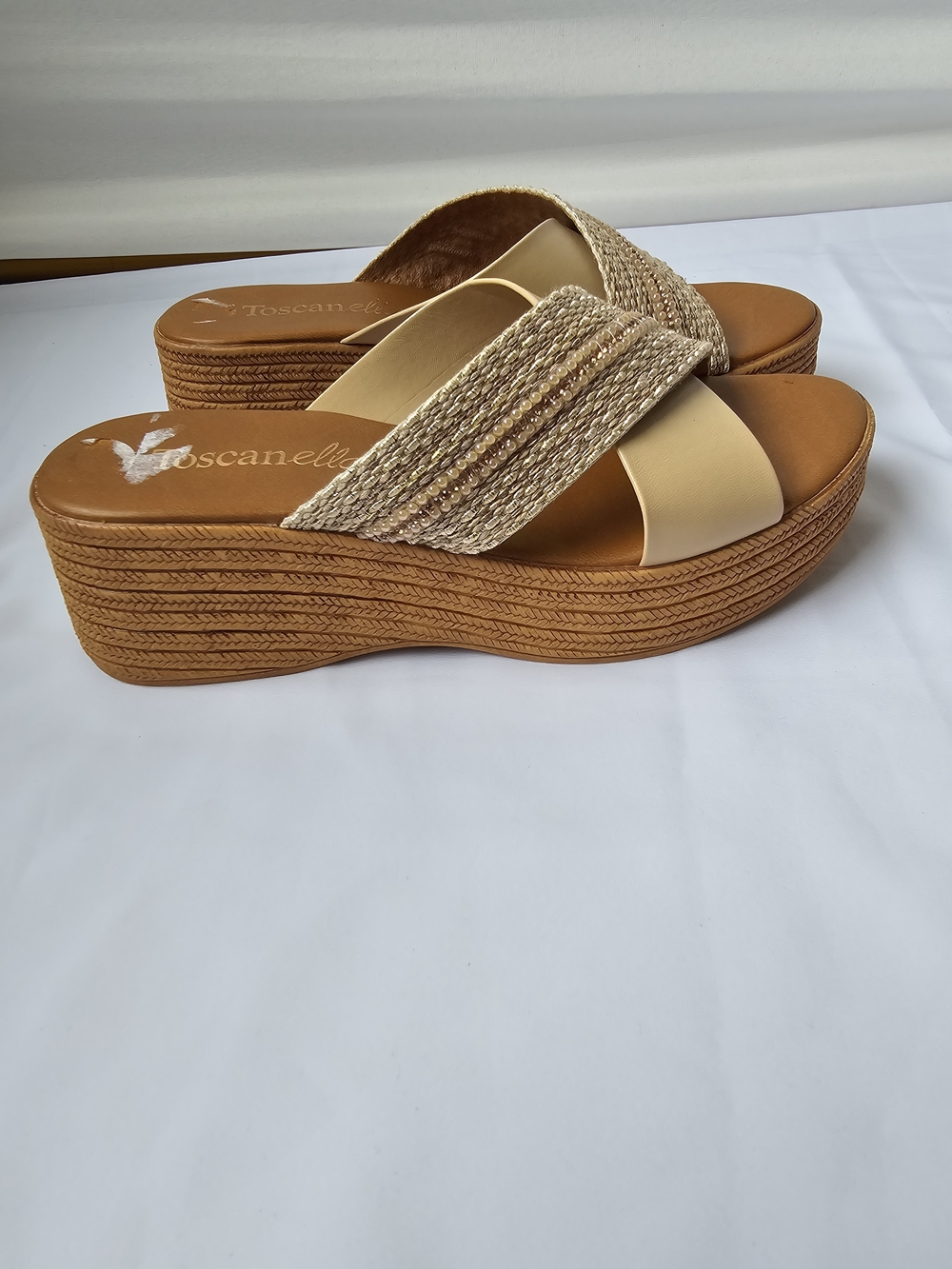 Toscanella Italy Neutral Metallic Wedge Platform Sandals - Size 7 - Picture 11 of 16
